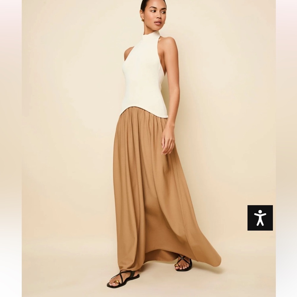 NWT Solid & Striped Halter Soglio Dress Ecru Camel size small